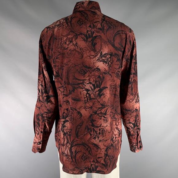 BILLIONAIRE COUTURE Size XL Brown Black Print Silk Button Up Long Sleeve Shirt - Picture 4 of 5